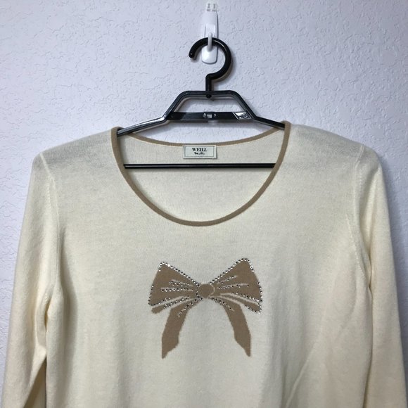 Weill Paris VINTAGE Cream/Tan Sequin Bow Sweater - Picture 3 of 11